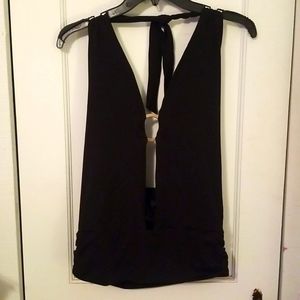Women's Venus black & gold ring tank halter top/blouse size medium